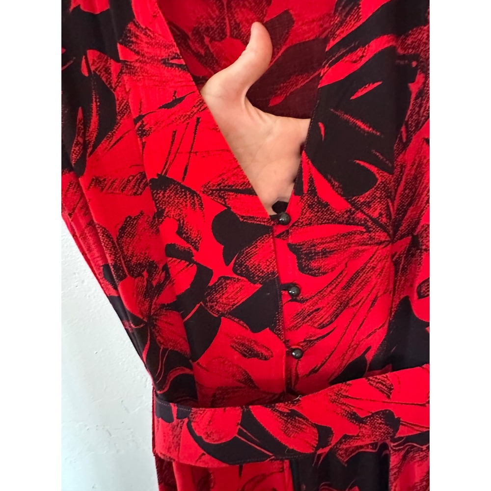 Joni Blair of California Vintage Red Black Floral Belted Midi Dress Size 9 - Picture 15 of 16